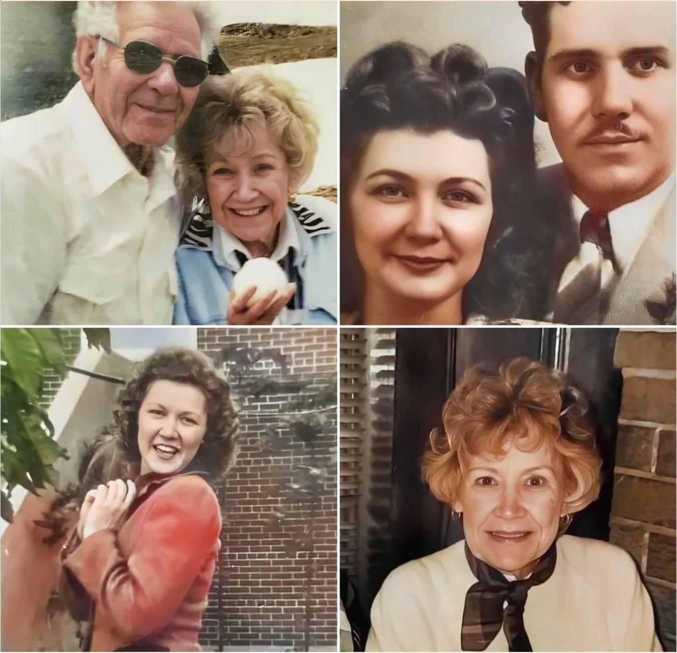 Collage of four vintage-style portraits of women and couples, with some outdoor and indoor settings, featuring smiling faces and various hairstyles.