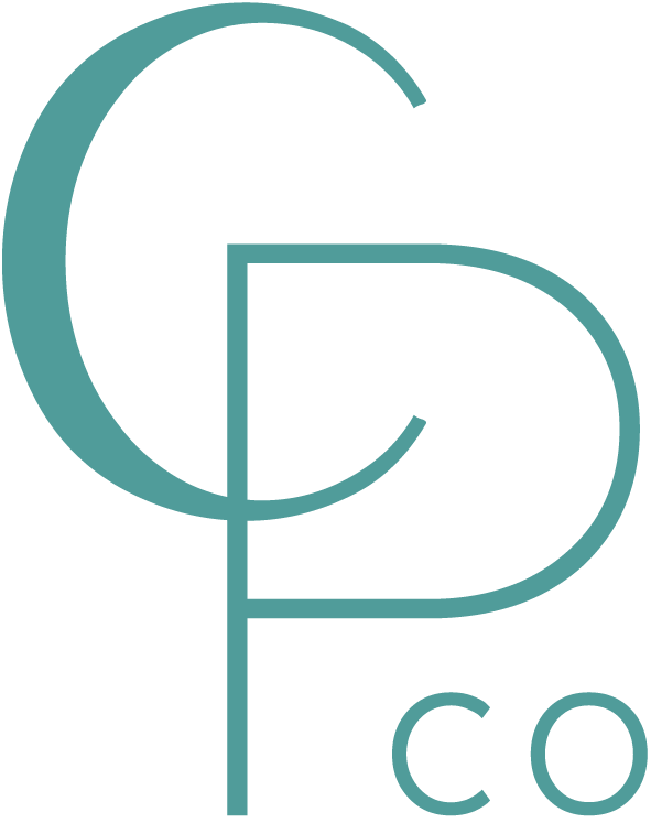 A stylized logo with overlapping letters 'C' and 'P' in teal, with the word 'CO' at the bottom right.