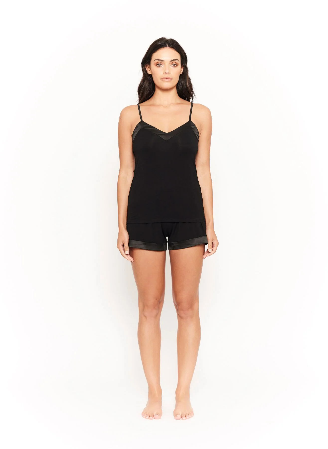 Hana Premium Bamboo Cami and Shorts Set with Satin Trim – Black