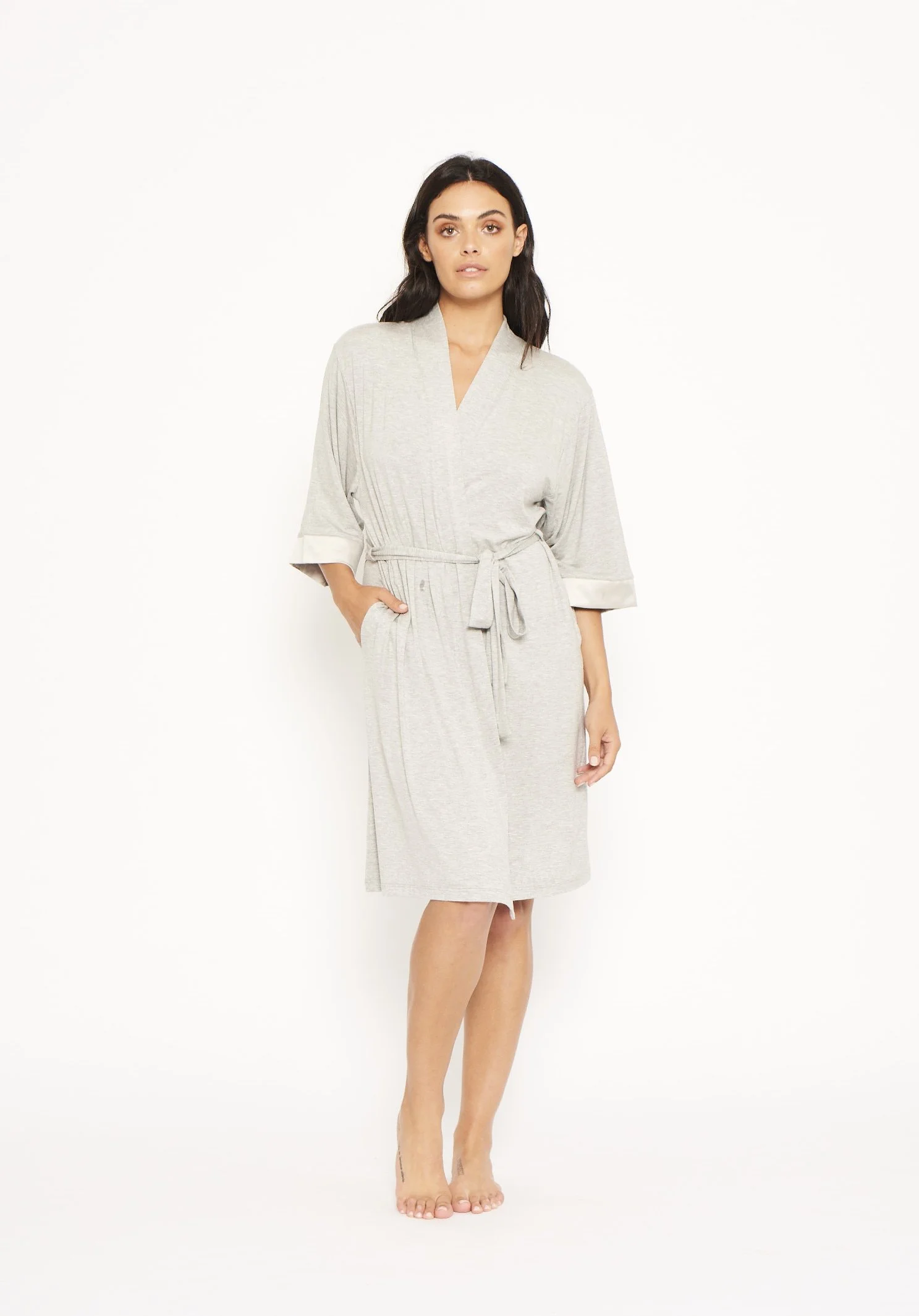 Hana Premium Bamboo Robe – Grey Marle