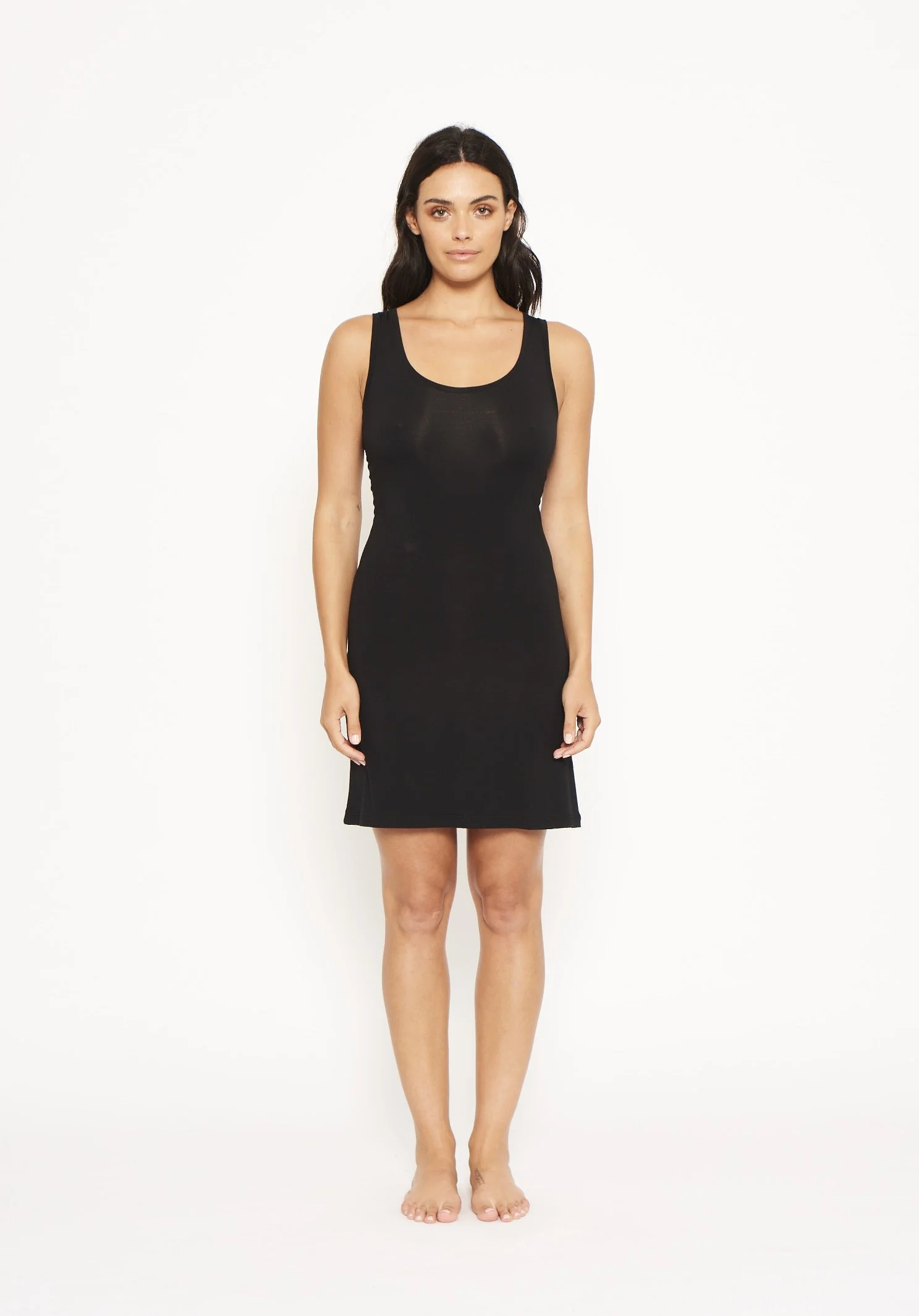 Hana Premium Bamboo Singlet Slip Dress – Black