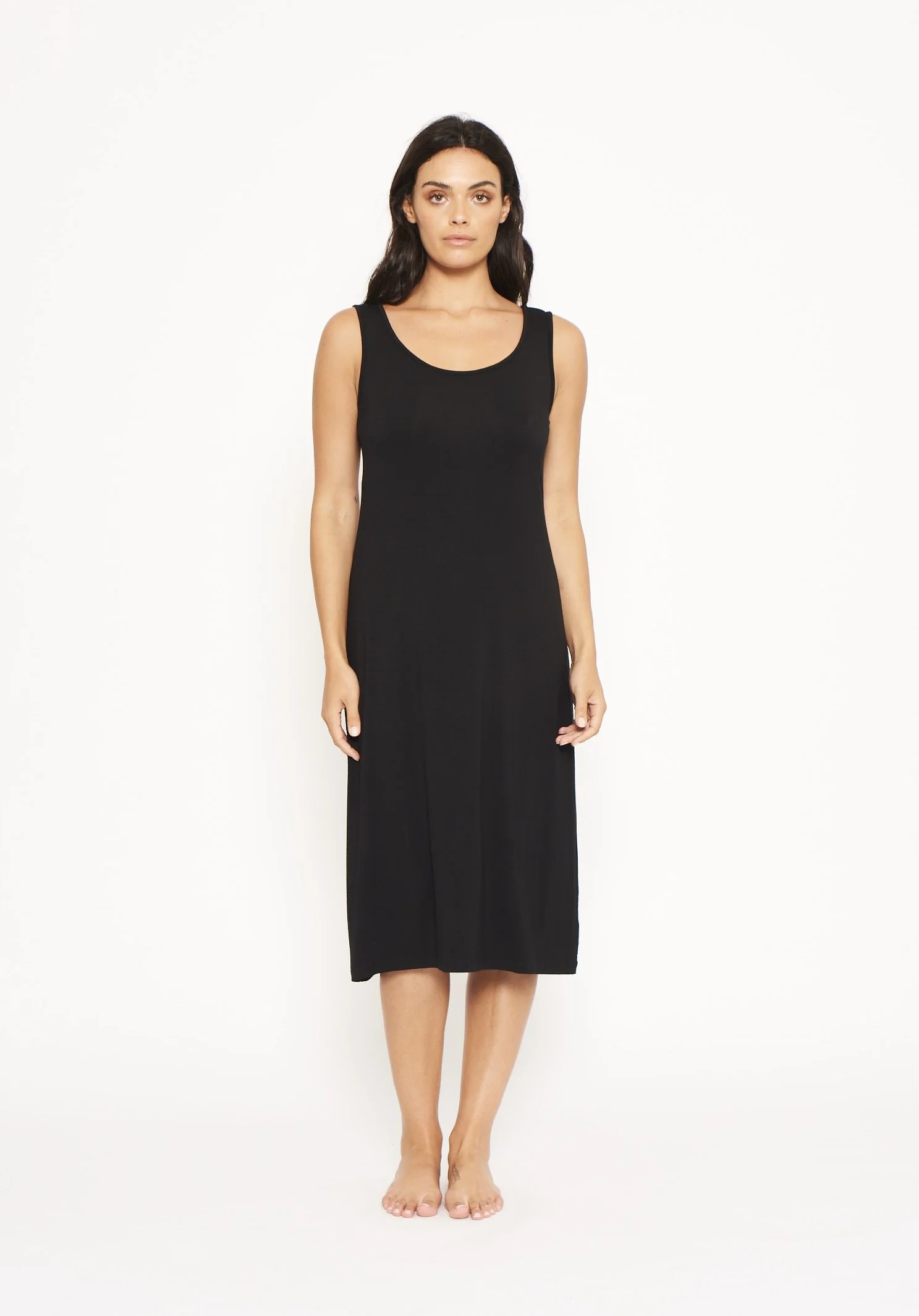 Hana Premium Bamboo Scoop Neck Maxi Dress – Black