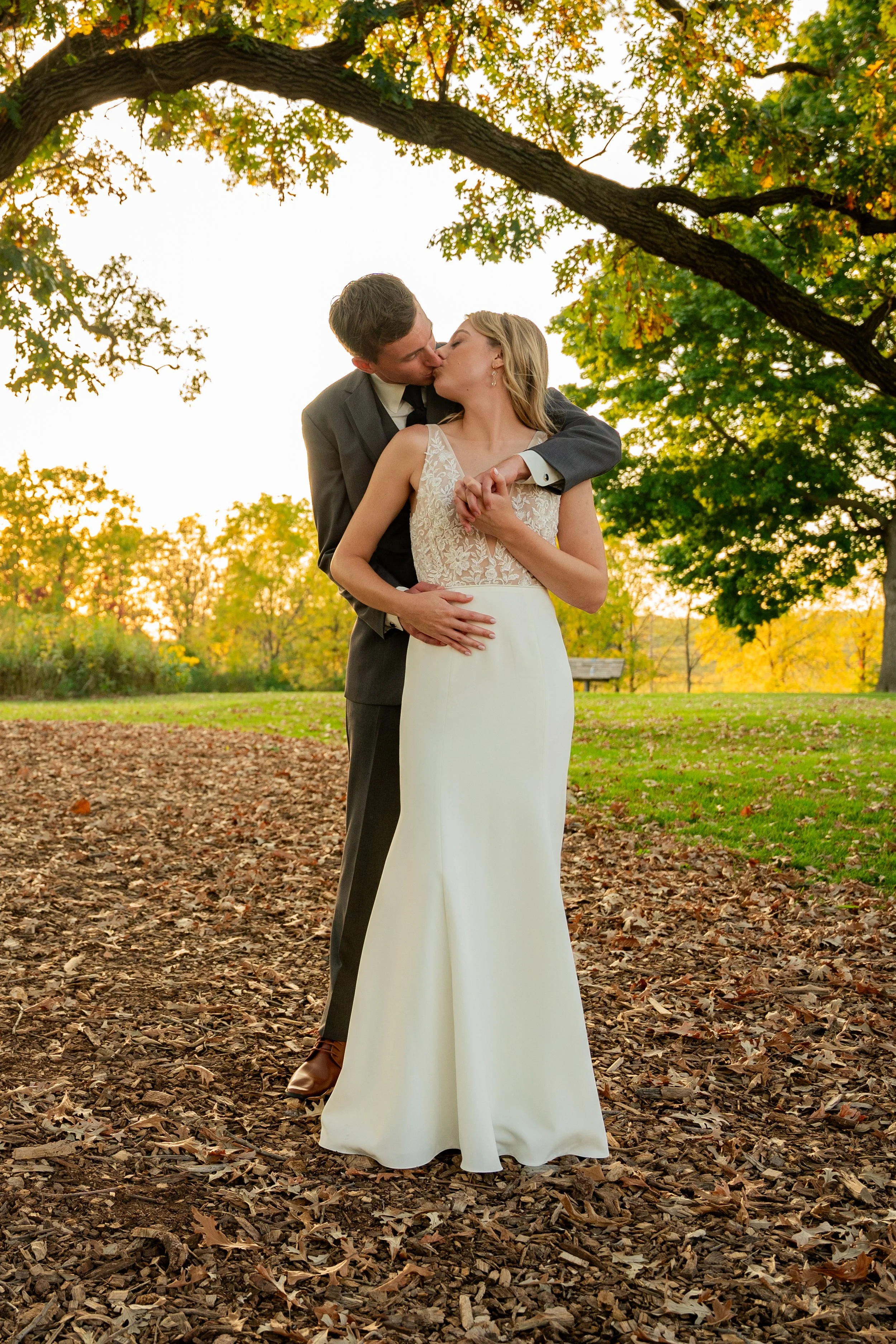 A meaningful wedding day moment capturing the connection between the couple before they say their vows.