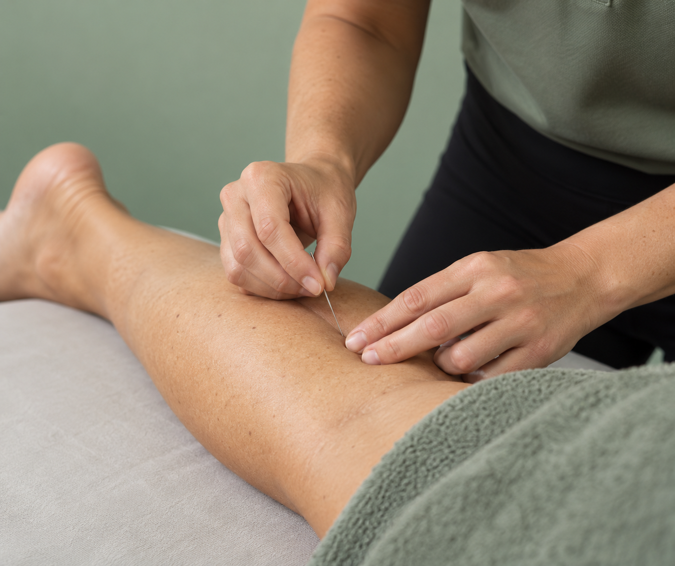 Physiotherapist performing dry needling treatment on a patient’s leg at Sage Physio Rockingham