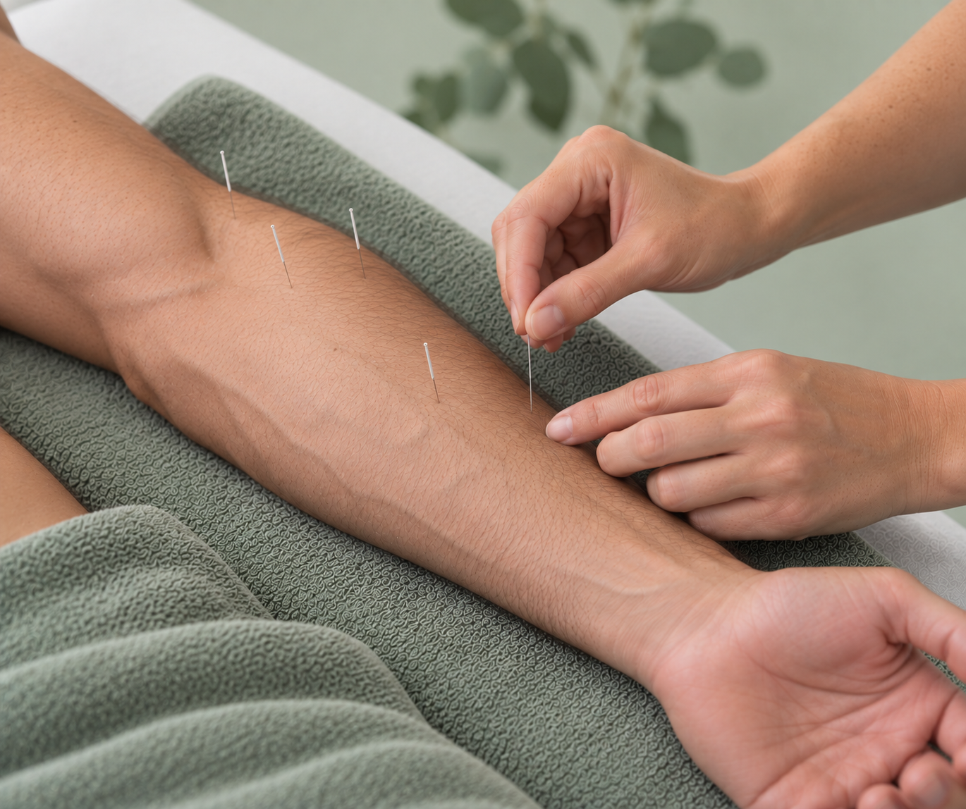 Dry needling treatment to the forearm, a technique that may be used for tennis elbow