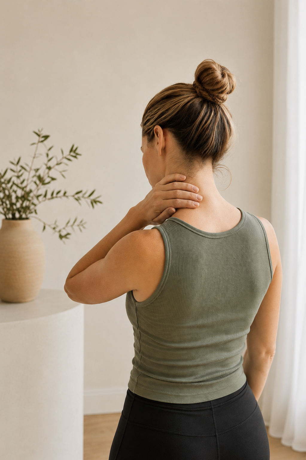 Woman experiencing neck pain and stiffness