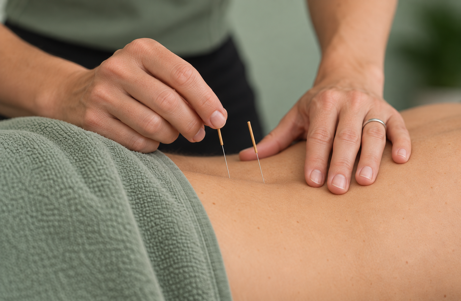 Physiotherapist performing dry needling treatment on a patient's lower back at Sage Physio Rockingham