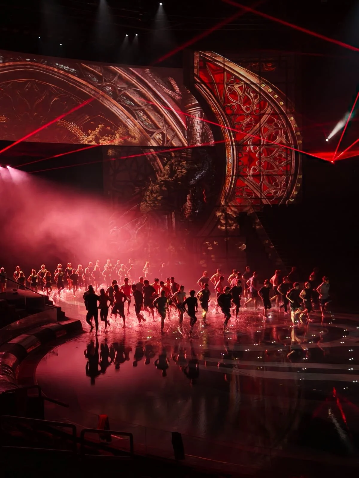Stage rehearsal with artists from House of Dancing Water - Melco Crown Entertainment. Macau, China.