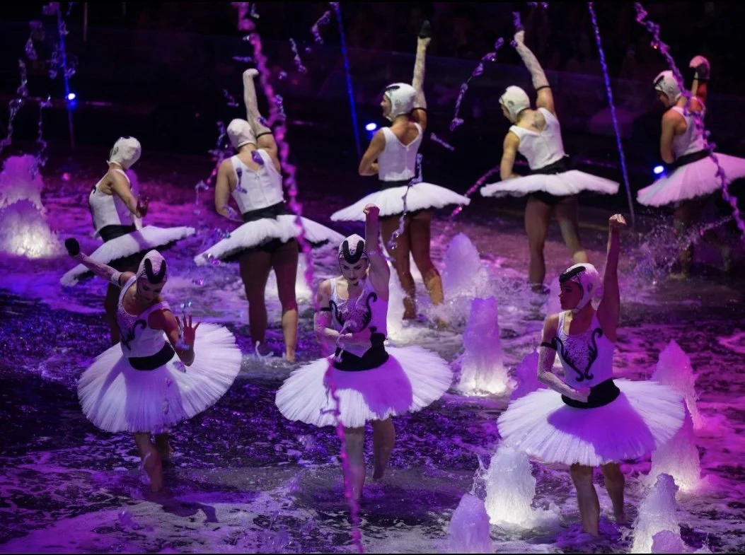 Swans dancing in world's largest circus water show House of Dancing Water, Melco Crown. Giuliano Peparini (Artistic Director & Creative Director)
