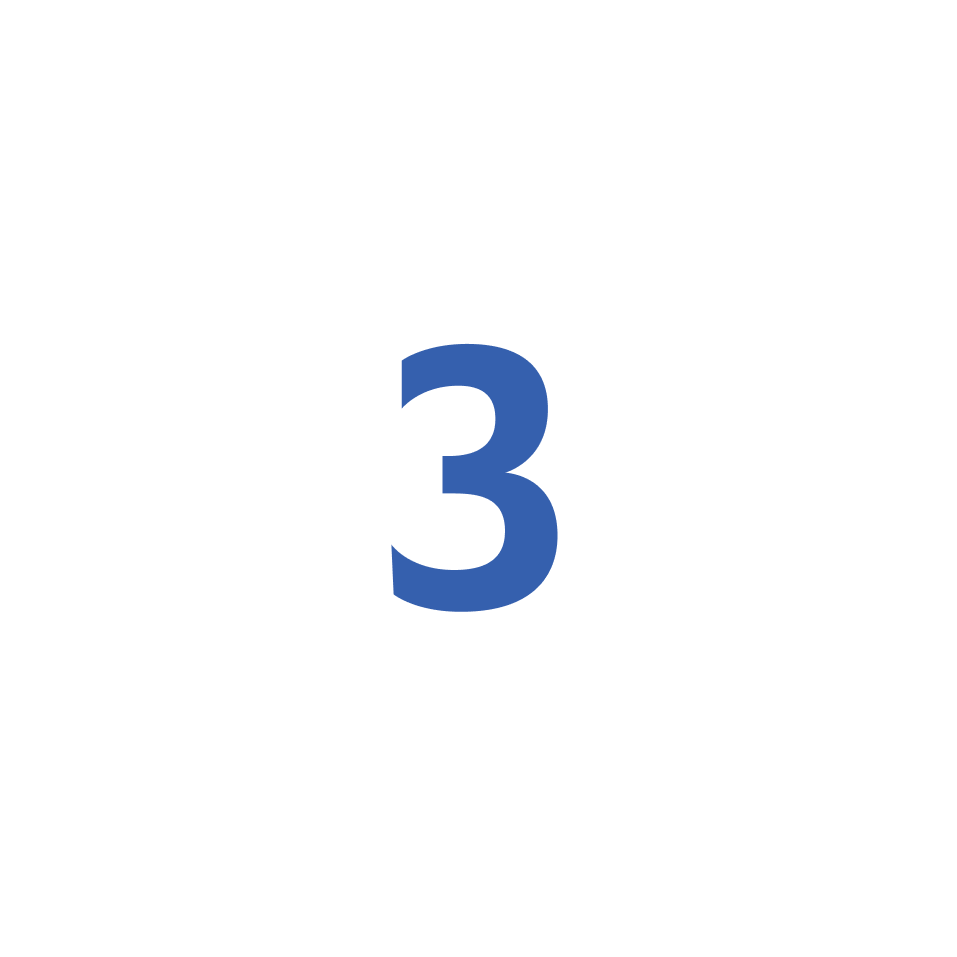A white circular background with a blue number three in the centre.