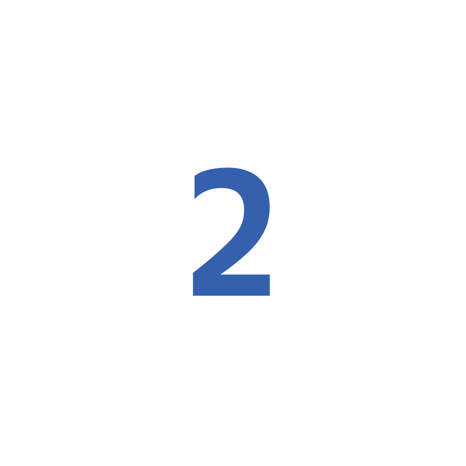 A white circular background with a blue number two in the centre.