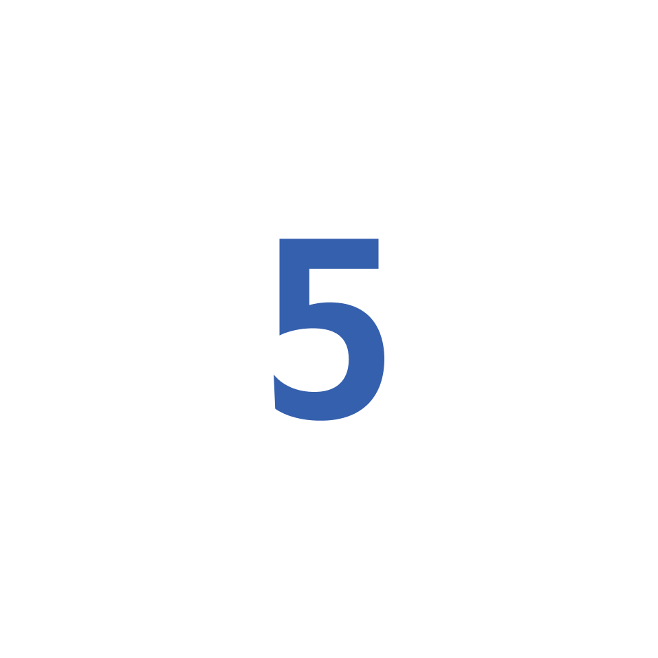 A white circular background with a blue number five in the centre.