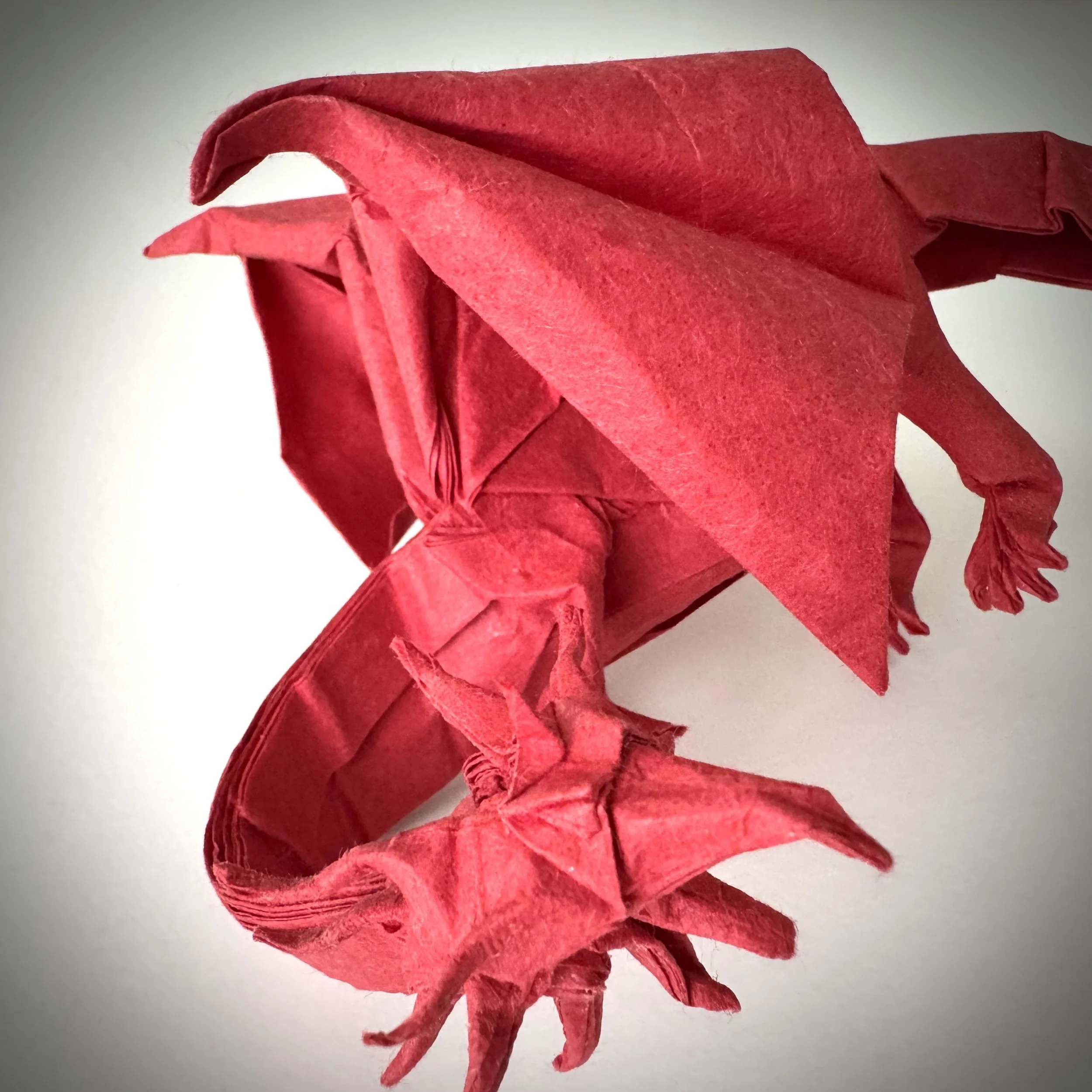 Using a pen to curve the wings and coil the tail — Washi gives the dragon a life of its own.