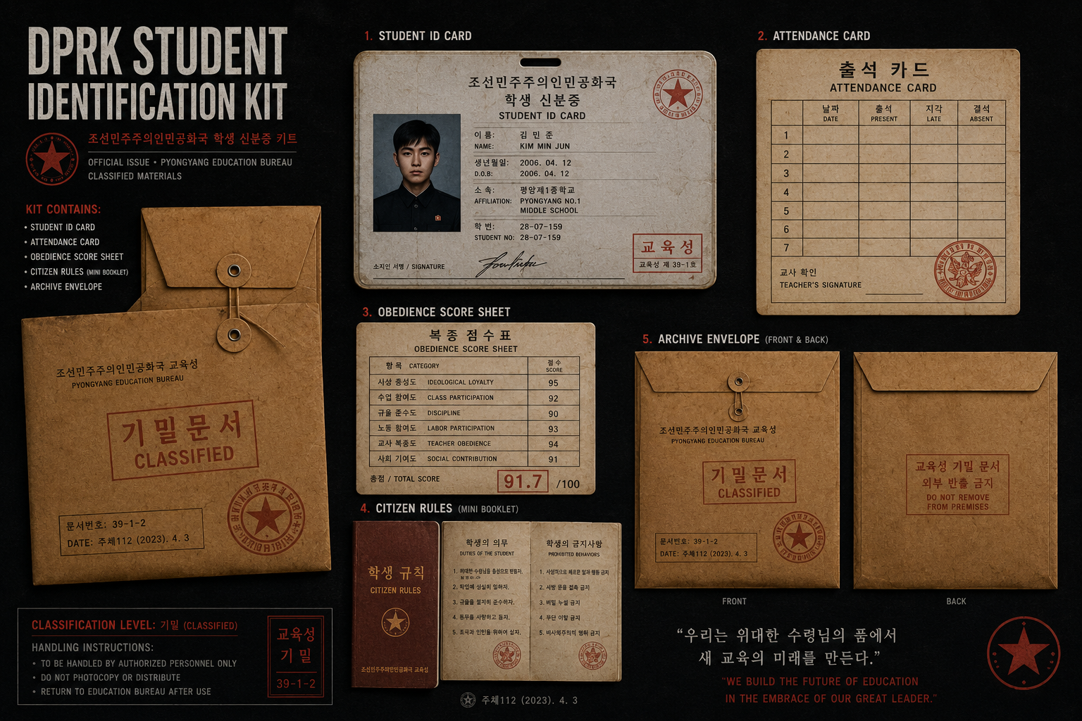 DPRK STUDENT IDENTIFICATION KIT + Citizen Rules Softcover Booklet