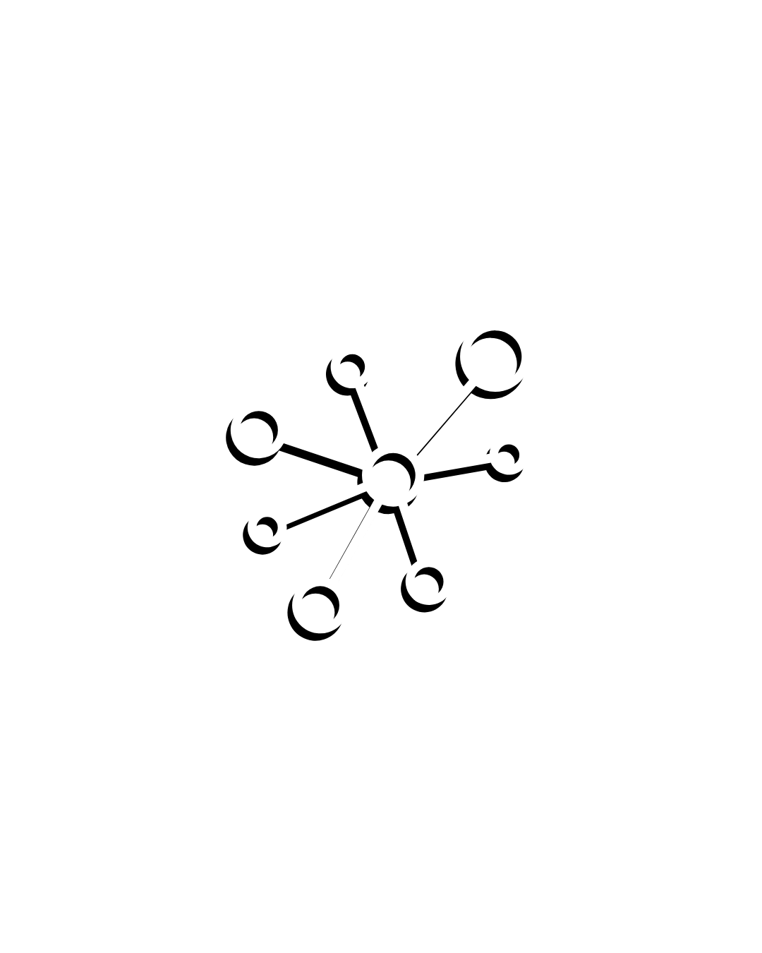 Black background with a white network diagram of a central node connecting to eight surrounding nodes.