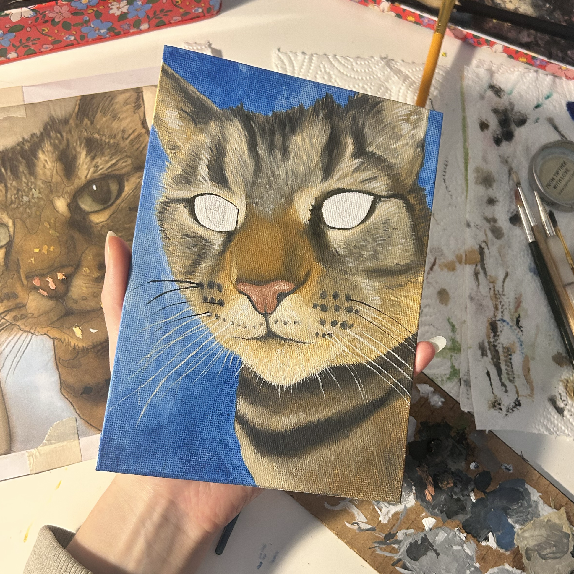 Oil painting of gingey the cat
