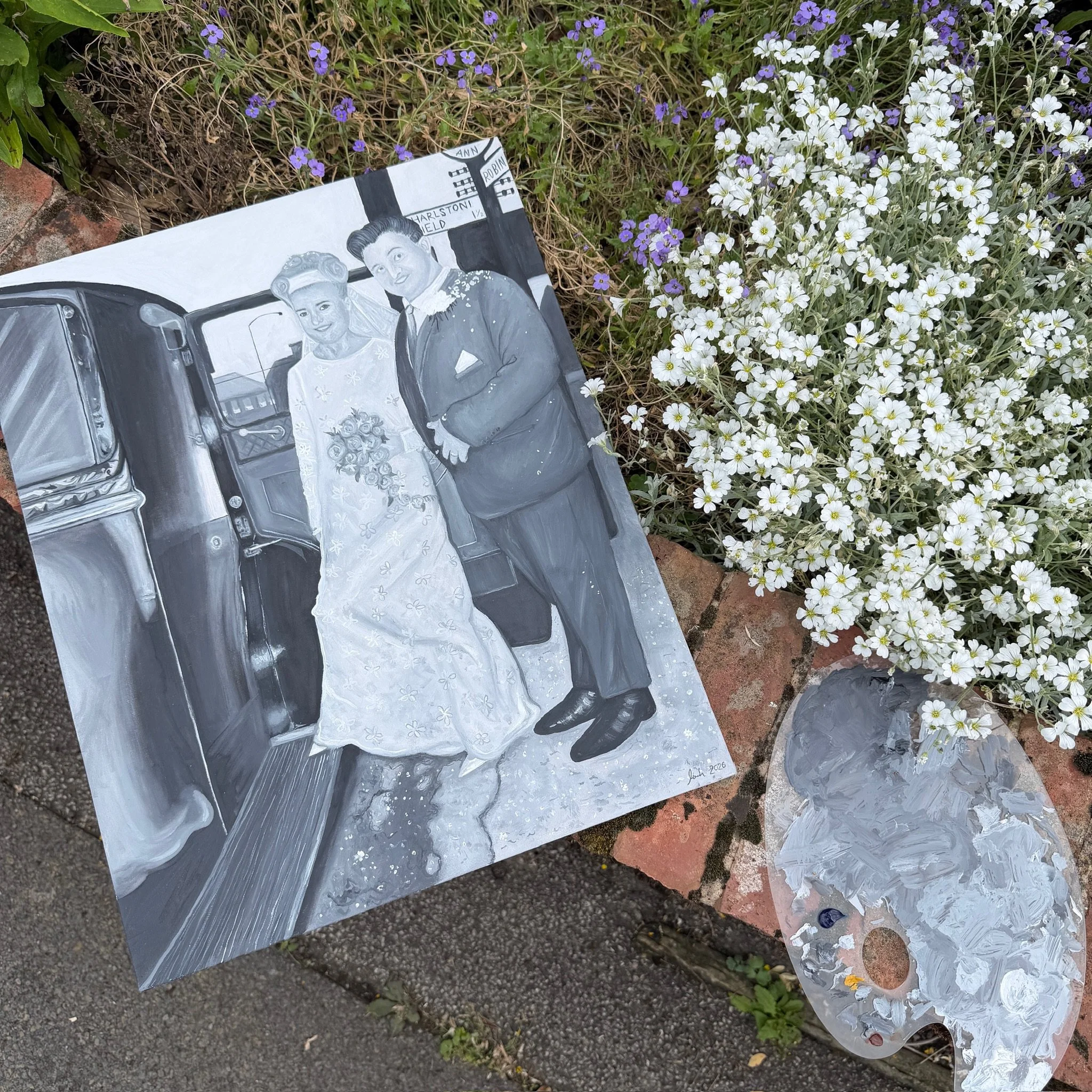 Finished live wedding portrait from a West Yorkshire wedding