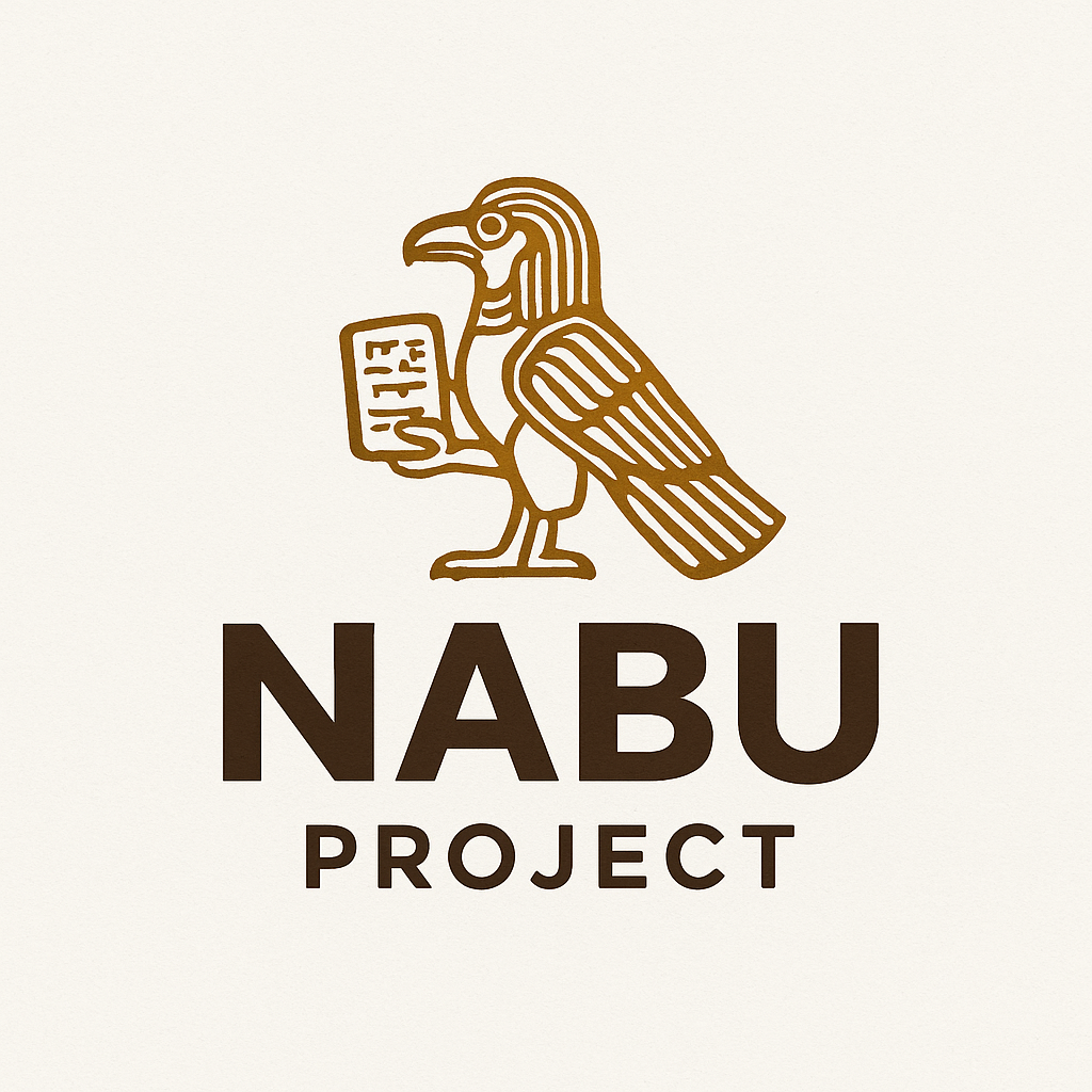Logo of NABU Project featuring a stylized bird holding a tablet, with the words "NABU PROJECT" below.