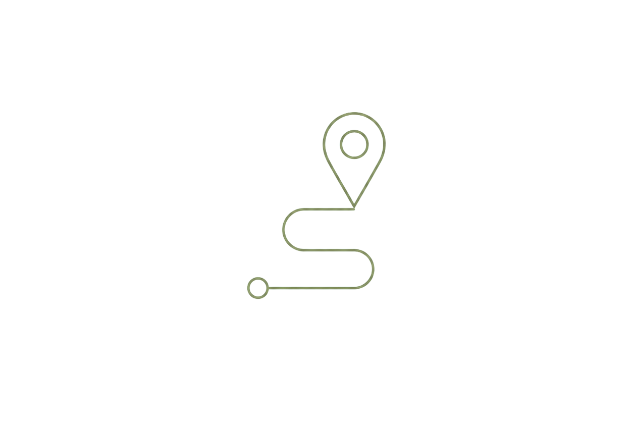 Icono de una ruta o camino, indicando un destino con una marca de localización y un camino que conecta el punto de inicio con el destino.
