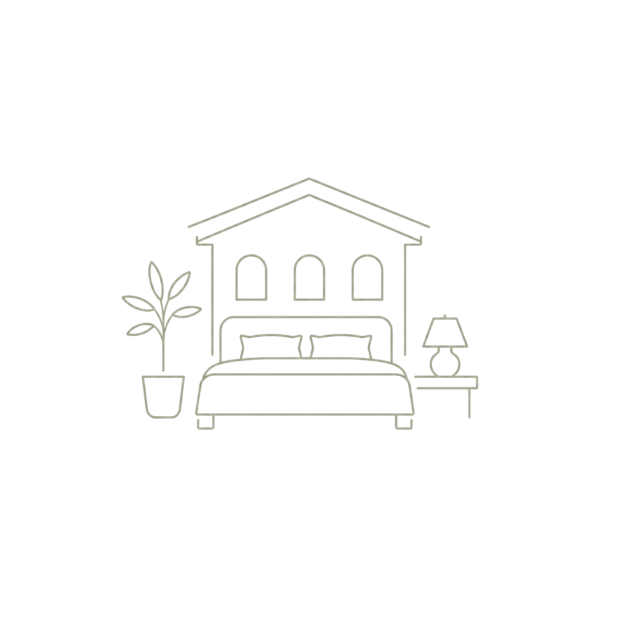 Icono minimalista de una habitación de hotel para representar alojamientos seleccionados en Bali.