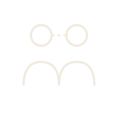 Icon of two human figures with glasses, facing each other, against a black background