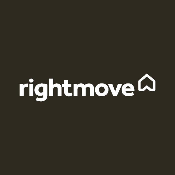 Rightmove logo with company name in white and a house outline next to it on a dark background.