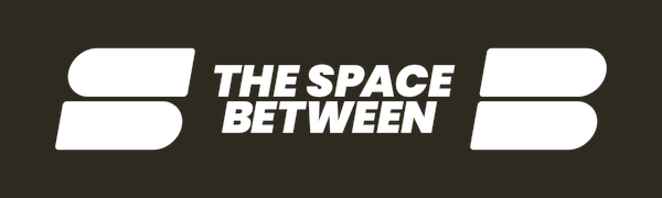 Logo with three stylized 'B' shapes and the text 'The Space Between' in bold white letters on a black background.