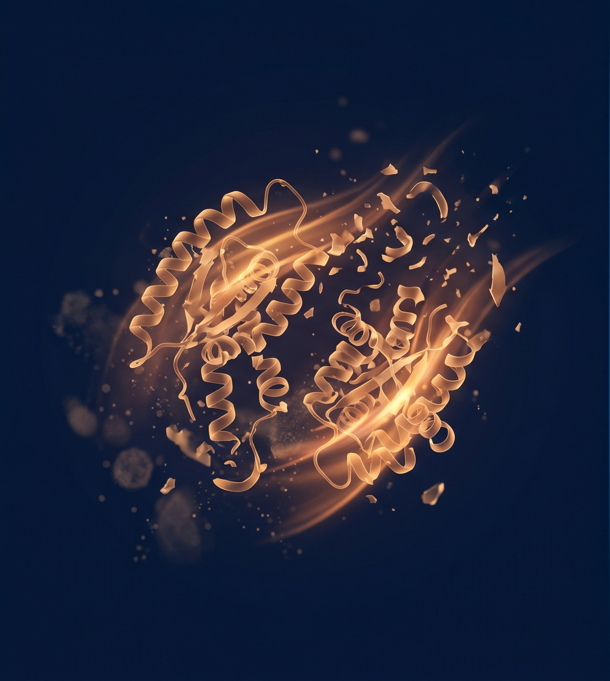 an unprotected enzyme breaking apart in stomach acid