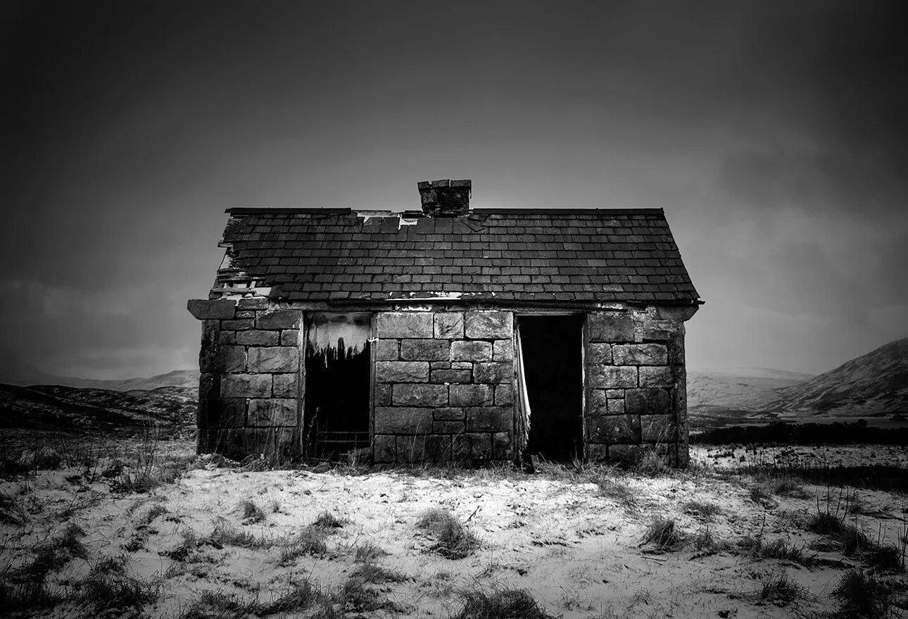 Abandoned salmon smoking cottage, Elphin, North West Highlands