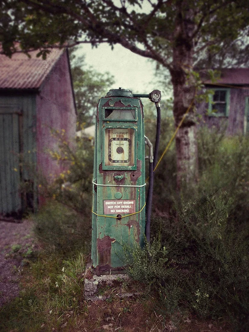 Vintage petrol pump, Loch Carron, North West Highlands.