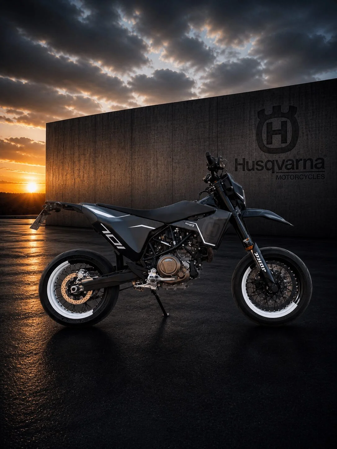 Ein schwarzes Husqvarna-Motorrad nach einer Vollfolierung