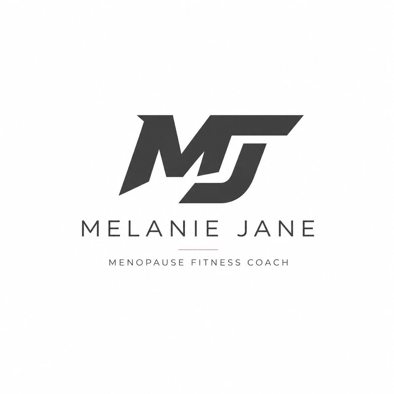 Logo with stylized initials 'M' and 'J' for Melanie Jane, menopause fitness coach, in black and white.