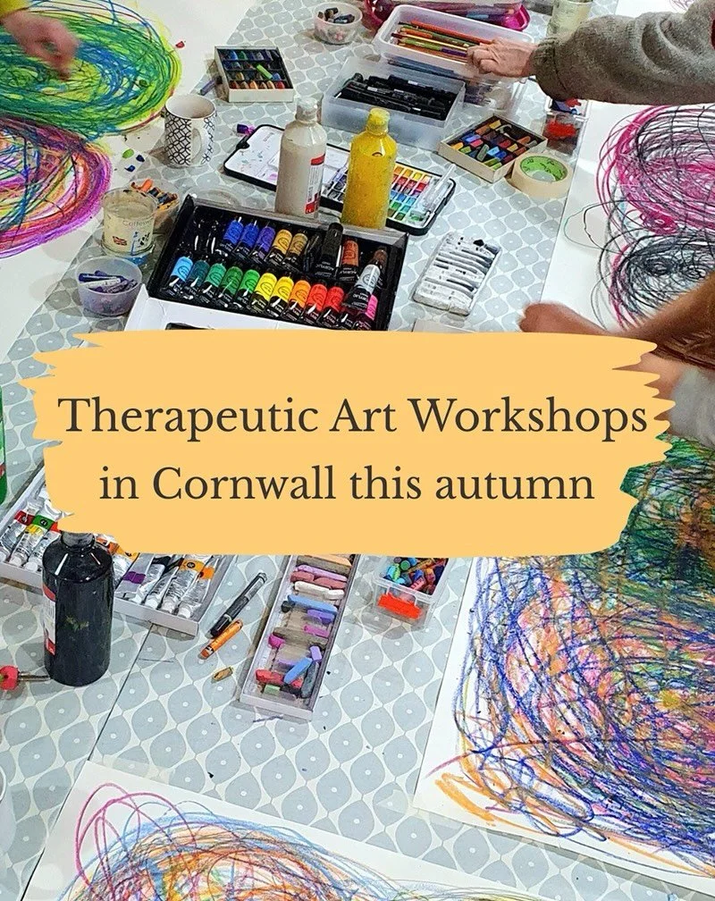 This autumn we are running some free therapeutic art workshops to introduce you to Embodied Drawing and Process Painting. We'll be popping up at several venues in Cornwall and would love to see you!! Come and paint it out and scribble for joy with us