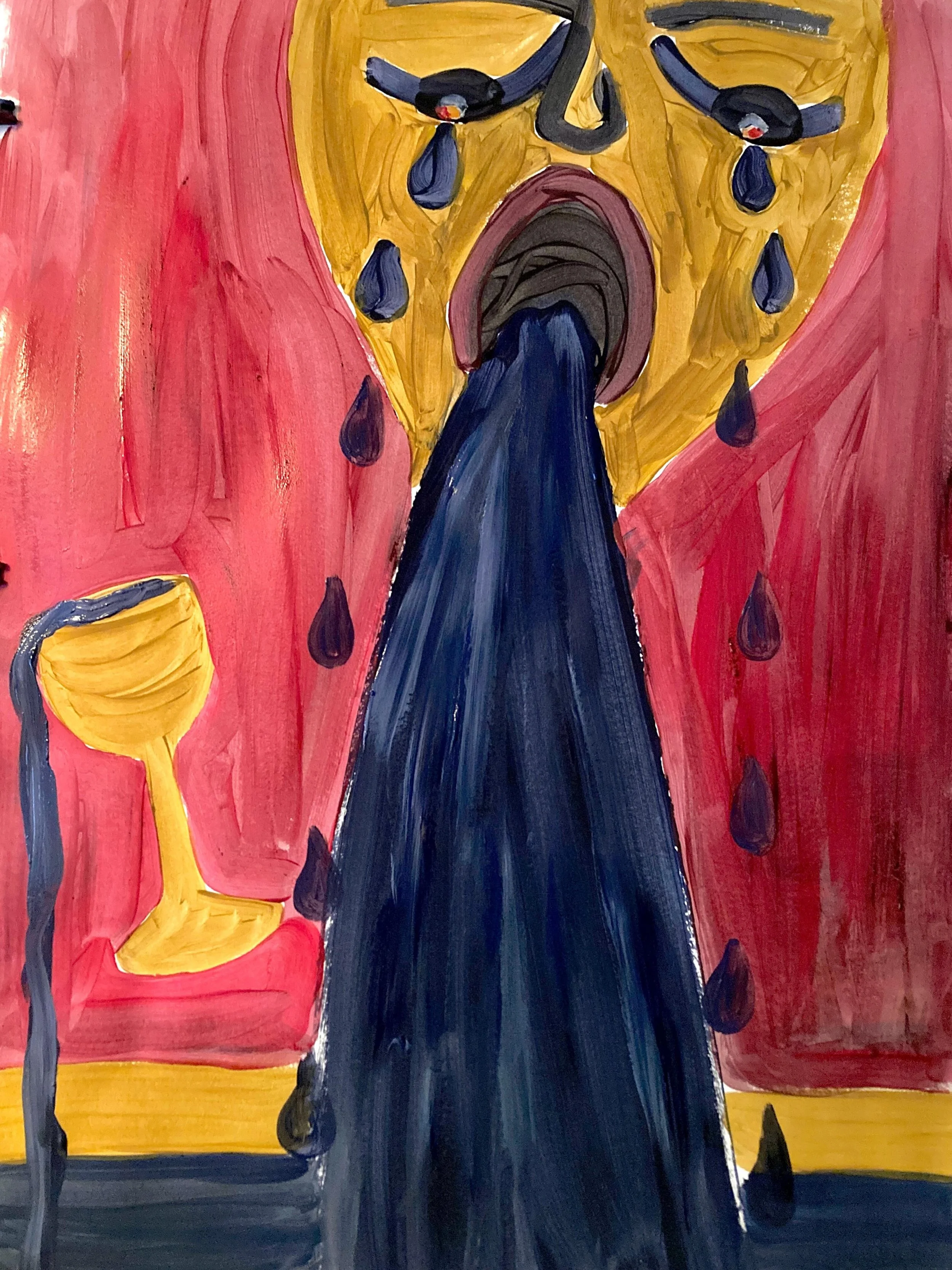 Here's the development of a Process Painting, stage by stage. Hopefully it will give you an idea as to how Process Painting unfolds from a very intuitive place.

1. The painter started by painting water flowing into water - the waterfall in the centr