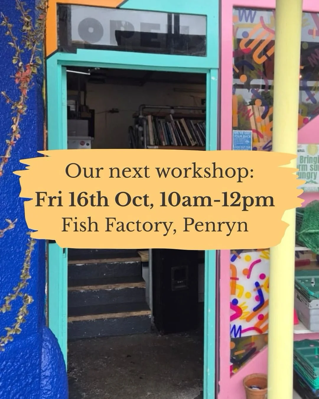 We're looking forward to bringing some therapeutic art to Penryn next week. We'll be running a free taster workshop at @fishfactoryarts on Fri 16th Oct. 10am-12pm. We have a few spaces left but booking is essential - either DM us or visit our website