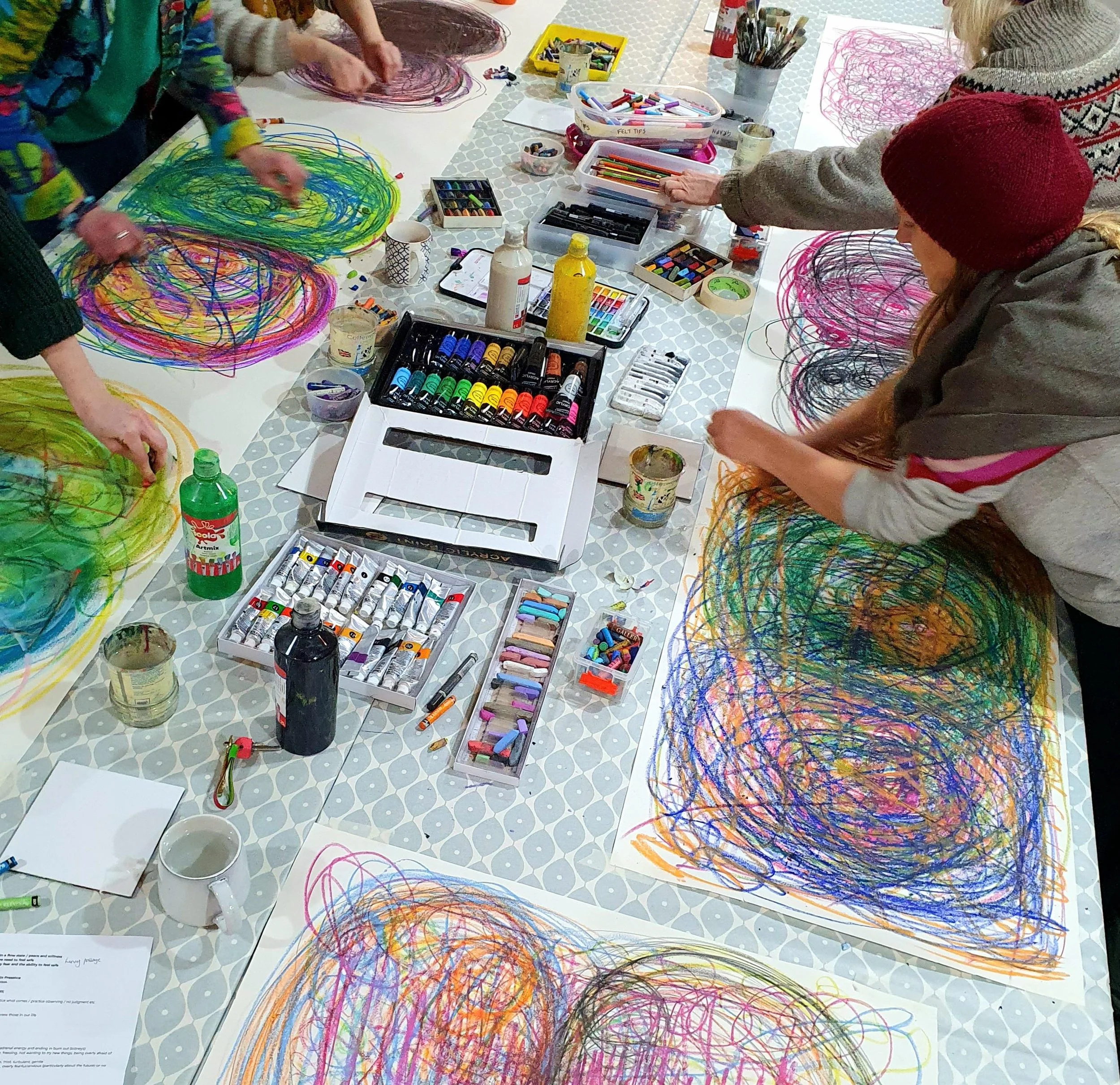 expressive arts workshop with guided drawing
