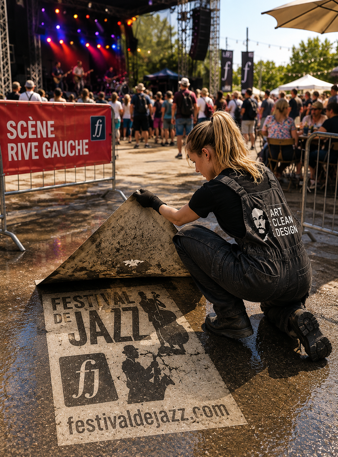 Reverse graffiti, étude de projet pour un festival de Jazz par Art Clean Design