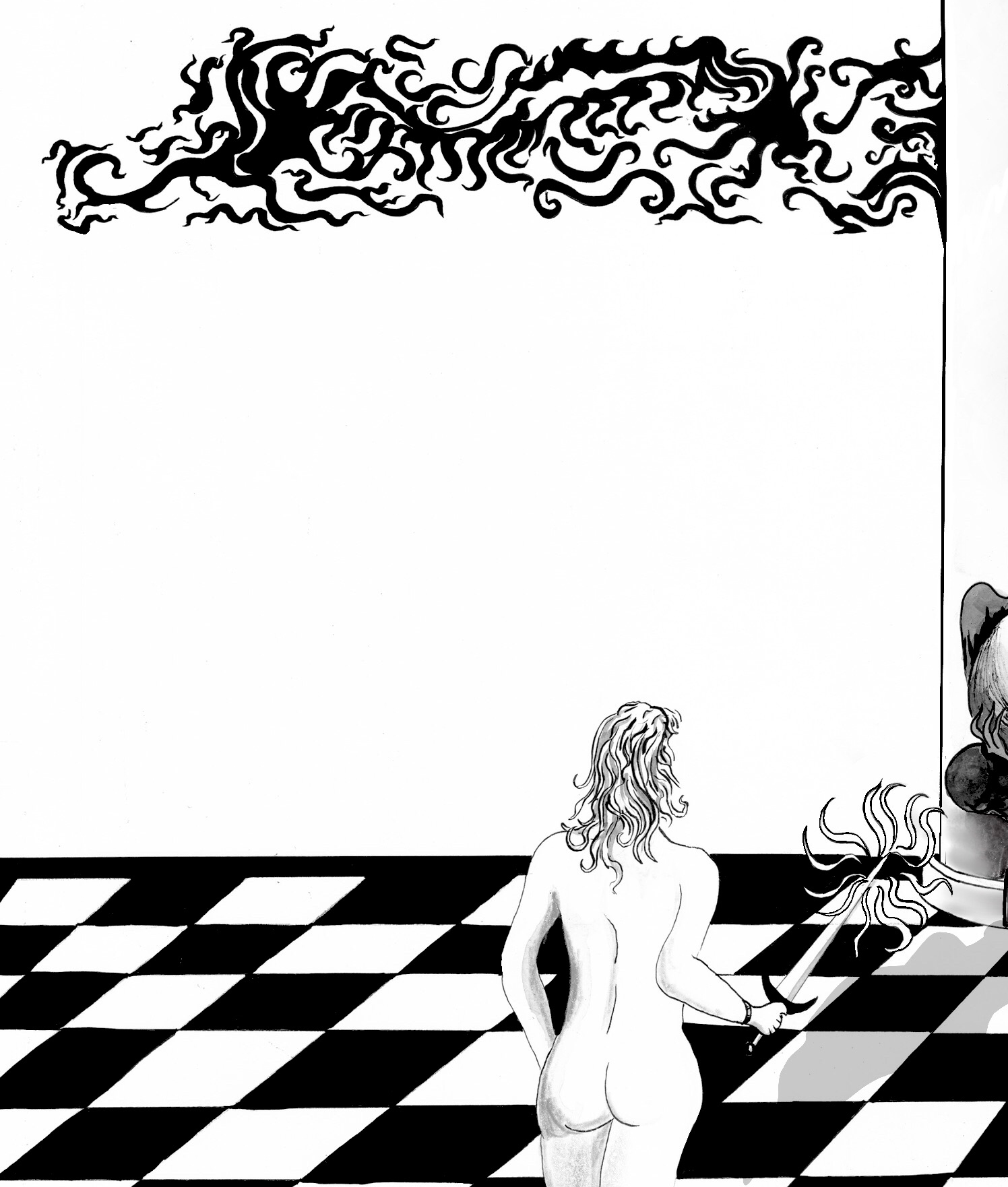 A detail from The Chamber of Psychic Death illustration by Joseph Milne, a pen and ink dark fantasy print inspired by the classic fantasy art of the 70's