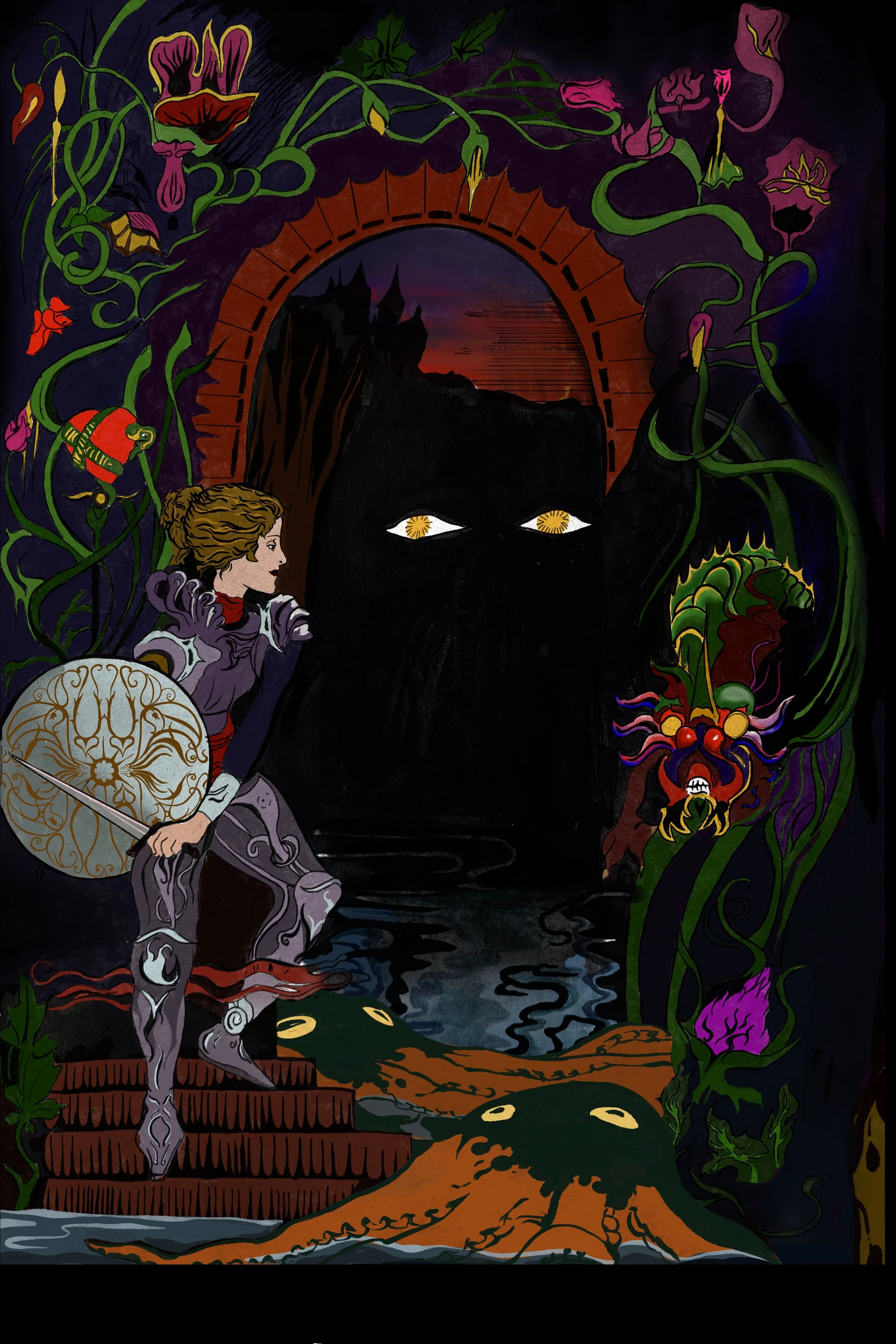 Psychedelic Art Nouveau Illustration featuring weird fantastical creatures