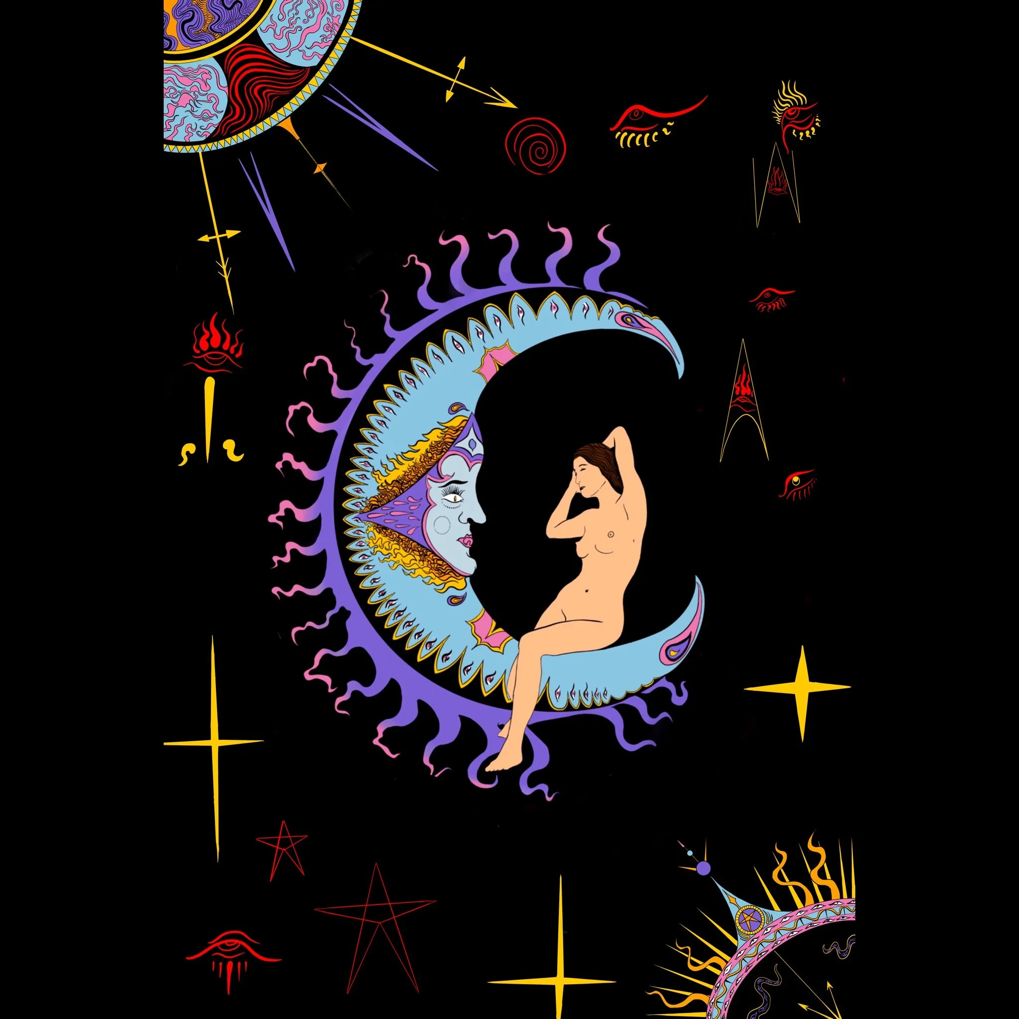 The Moon - Tarot Print - Psychedelic Art Nouveau