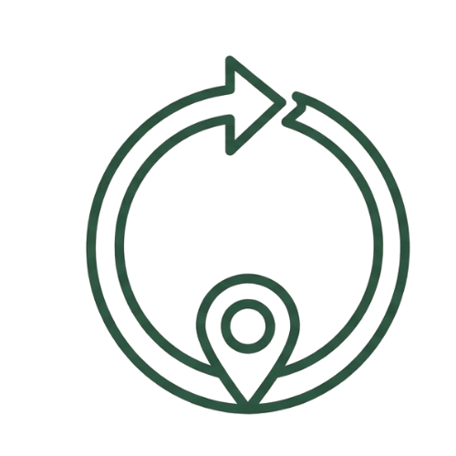 Icon of a circular arrow with a location pin at the bottom, representing a location update or refresh.