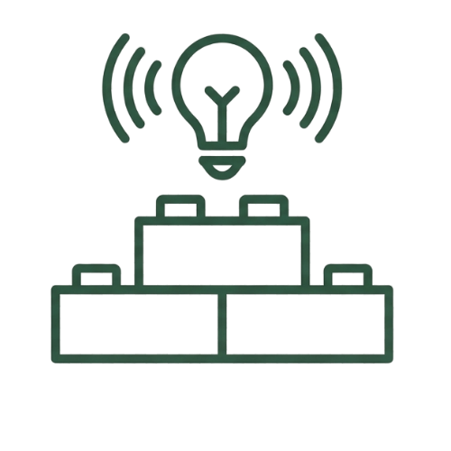 A digital illustration of a light bulb with wireless signal lines emanating from it, positioned above a DJ turntable.