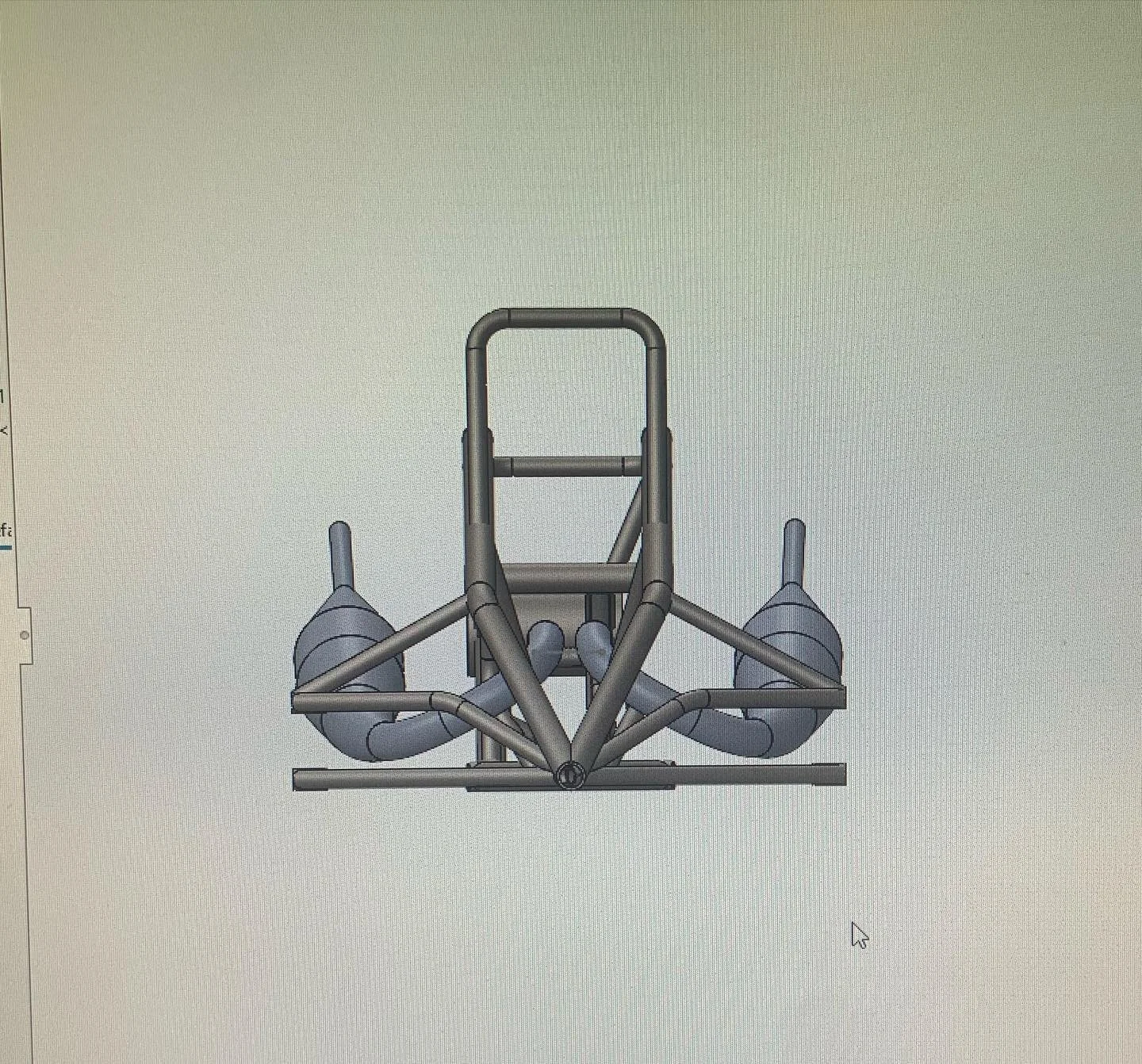 CAD design of a small aircraft with two jet engines, front view