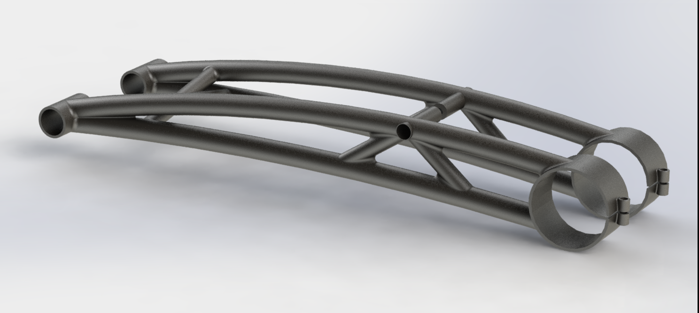 Metal truss with cylindrical pipes and circular clamp end