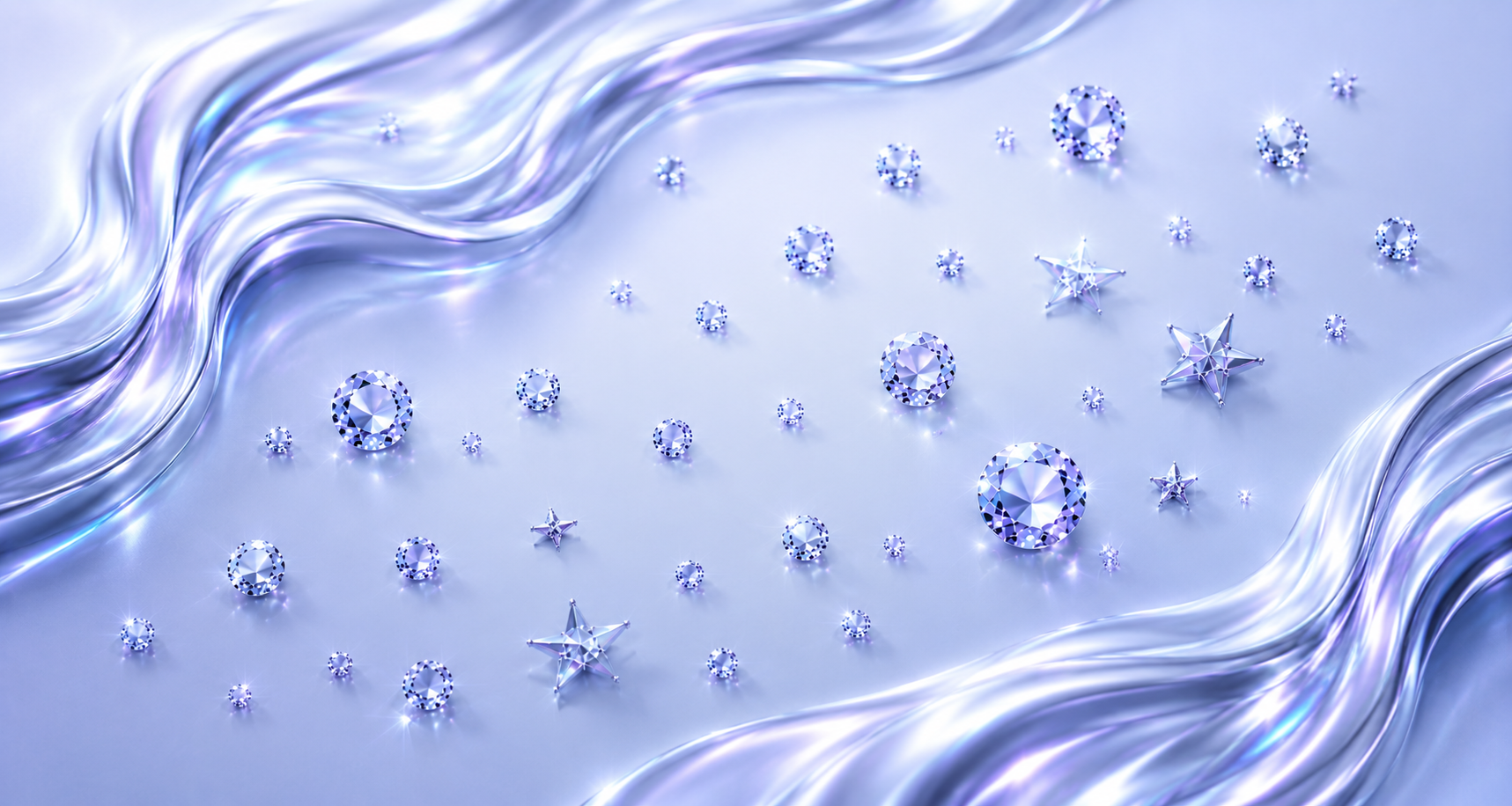 Futuristic gems and cyber style swirls on a lavender background