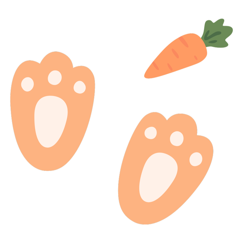 Illustration of a pair of paws and a carrot.