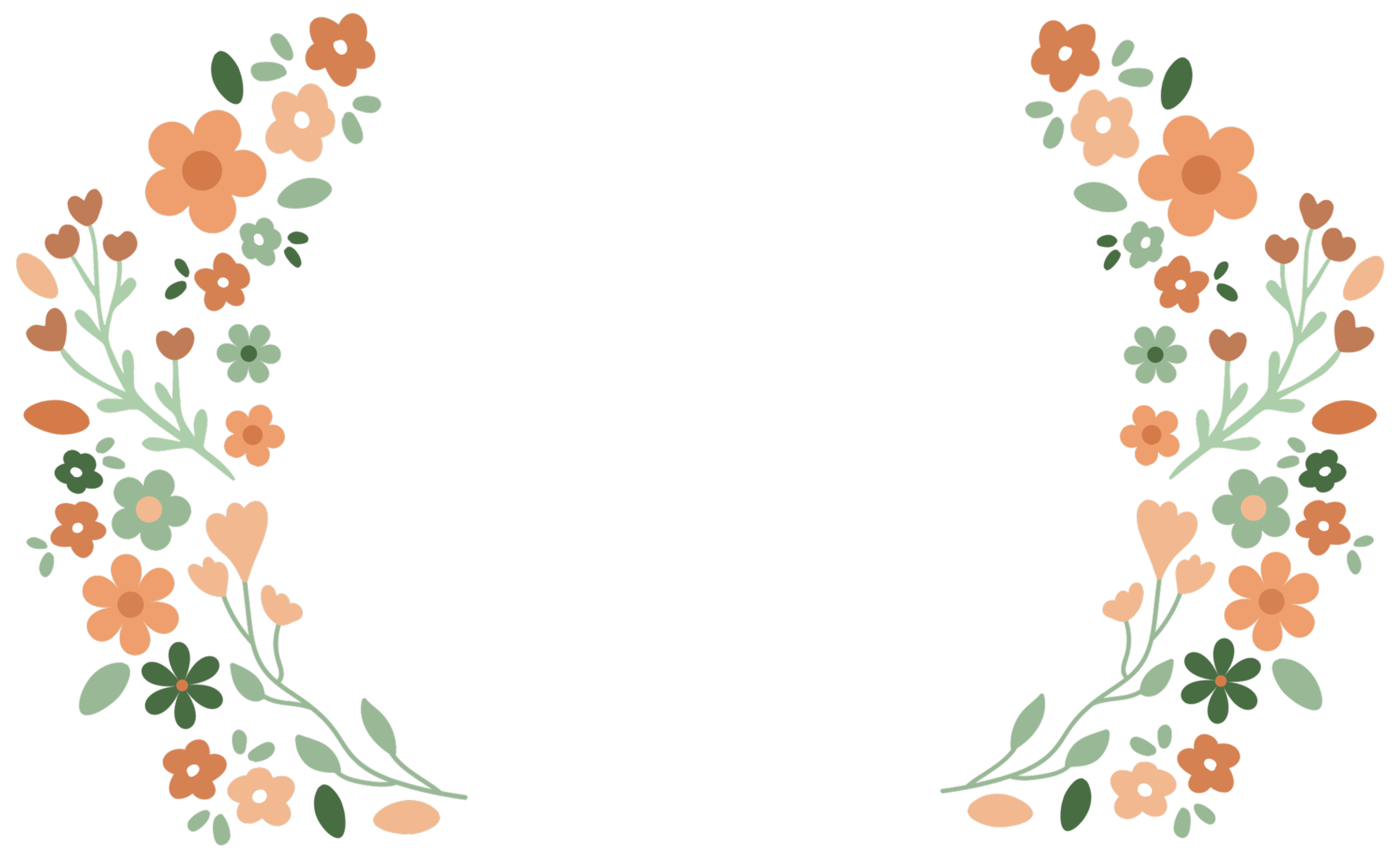 Decorative floral wreath with peach, green, and blush flowers and leaves