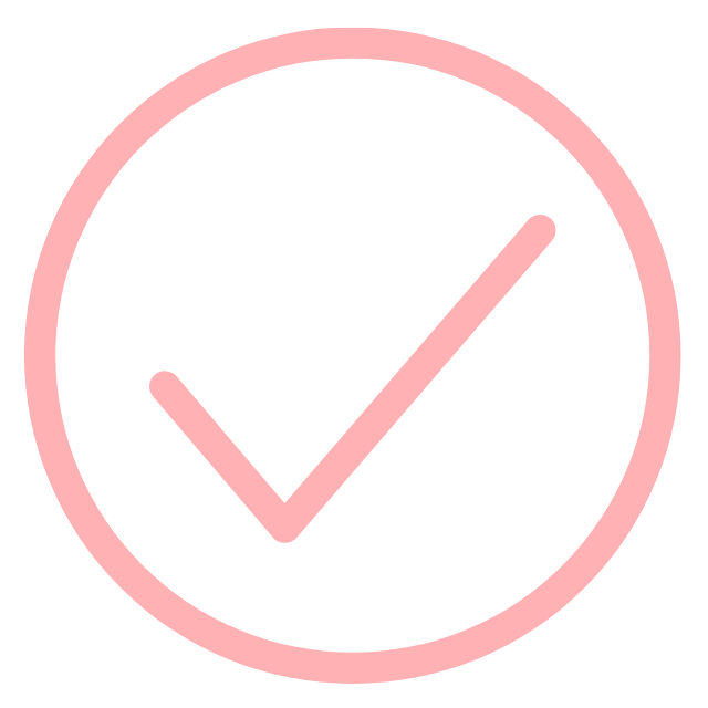 Pink check mark inside a pink circle on a black background