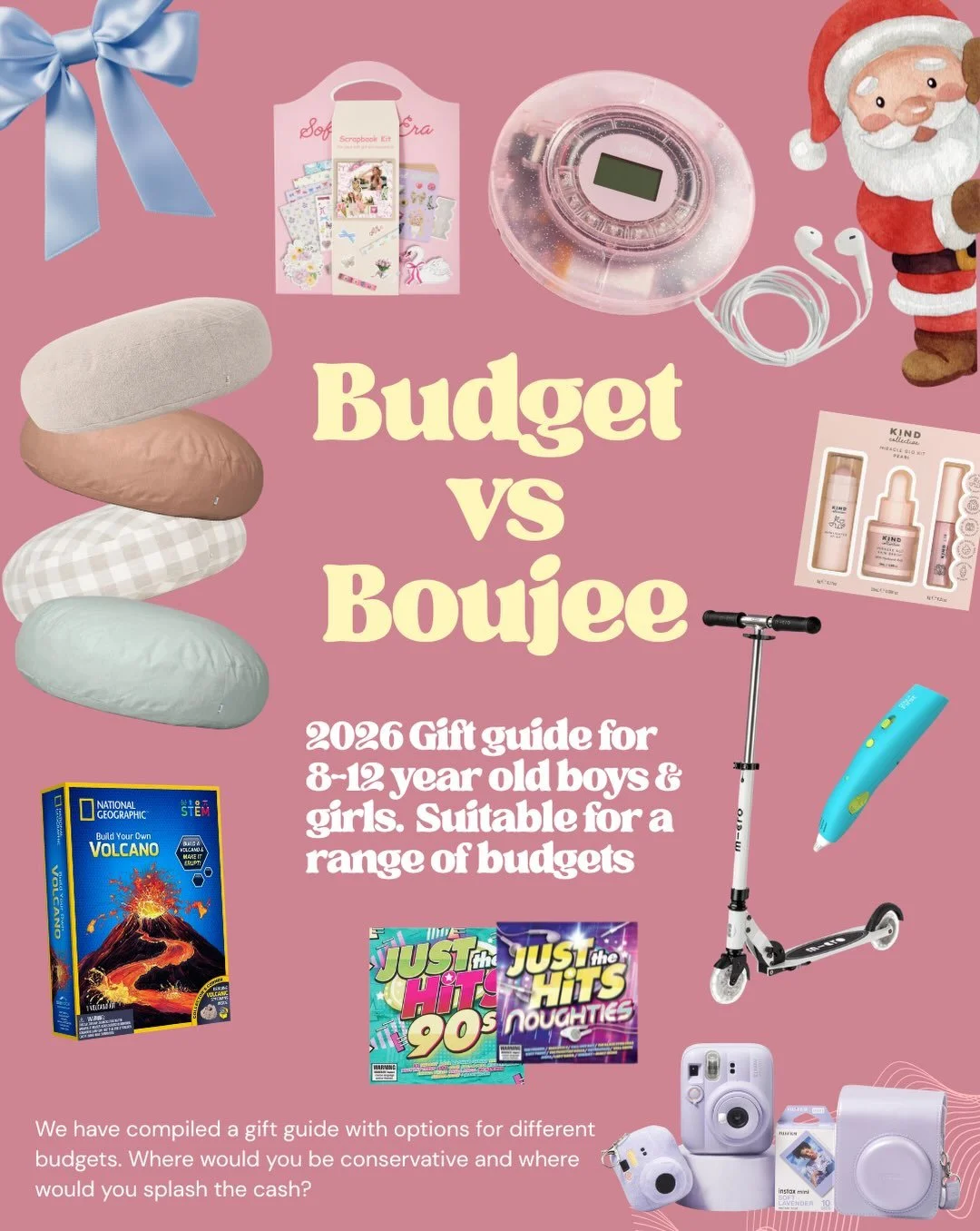 You loved the last one for 2-4 yo so we have done it again but for the older kids.
Budget Vs Boujee for 8-12 yo! 
If you are not quite ready for Christmas yet save this to come back to when you are. Let&rsquo;s compare the budget options with the bou