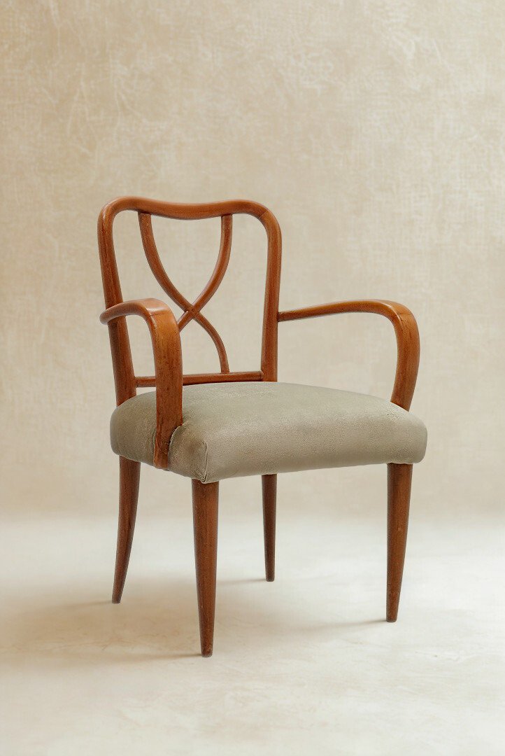 Armchair in Wood and Velvet, 1940s